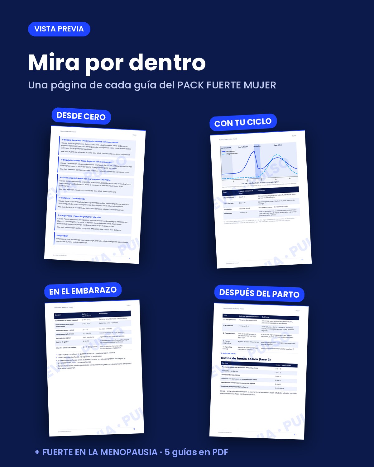 Vista previa del PACK FUERTE MUJER: una página de cada guía